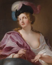 Femme astronome avec un globe et une paire de compas